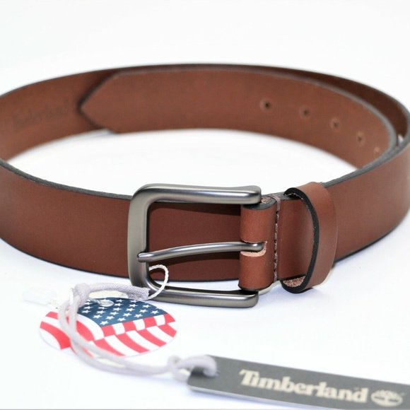 New Timberland Size 38 Men's Classic Leather Belt Made in USA Brown - Picture 1 of 9